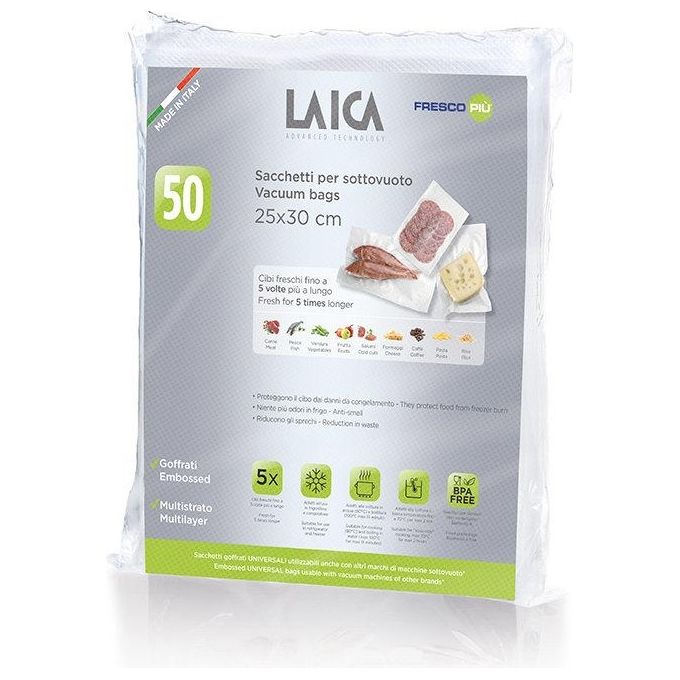 Laica VT3510 Sacchetti per Sottovuoto 50 pz 25x30 cm per Alimenti senza Bisfenolo A