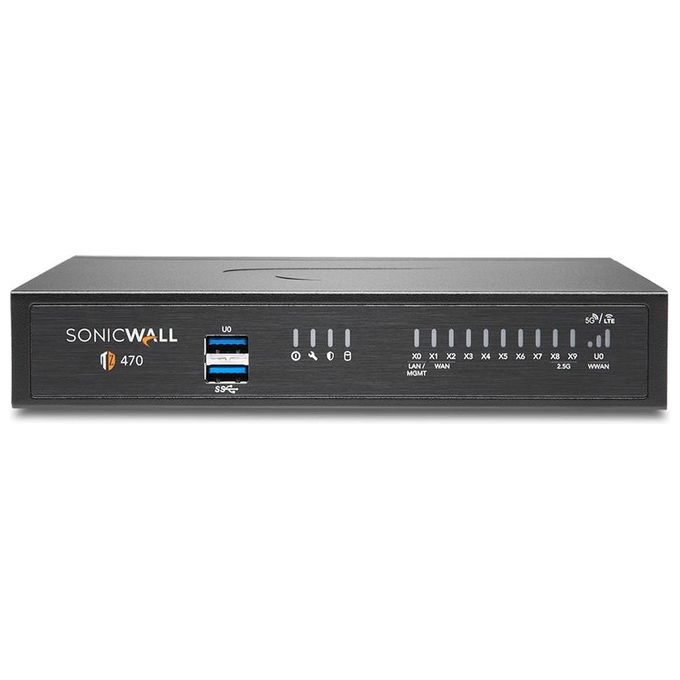 SonicWall 02-SSC-2829 TZ470 Firewall hardware Velocita' 3,5 Gbit-s Throughput VPN 1500 Gbit-s 8 porte LAN 1000 Mbit-s colore Nero
