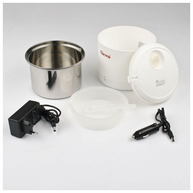 Girmi SC02 - Scaldavivande elettrico 0,7 L, 36 W, Doppio voltaggio 12V-230V, Contenitore in acciaio inox, Maniglia pieghevole, Bianco