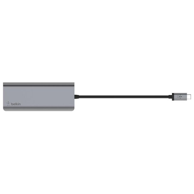 Belkin AVC008BTSGY Hub Multimediale 6 in 1 USB-C con HDMI 4K USB 3.2 Gen 1 Ethernet Gigabit Lettore SD Ricarica Passante 100 W colore Grigio
