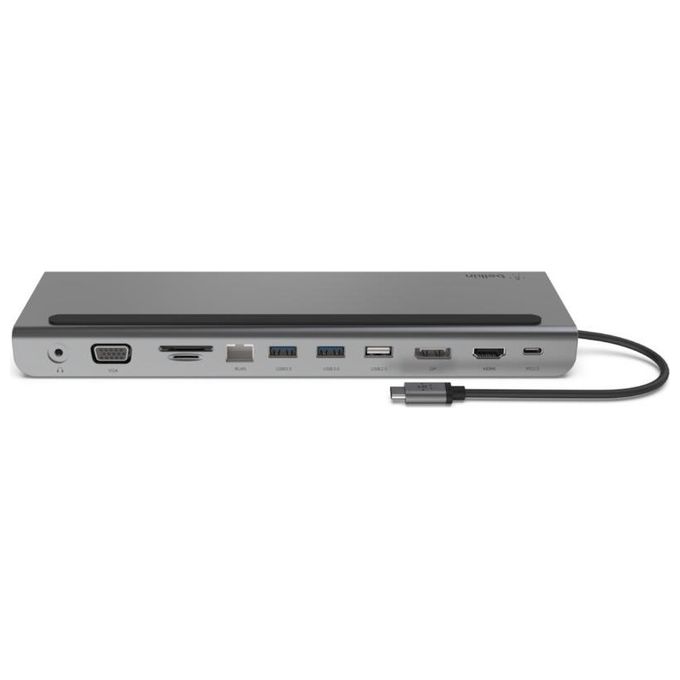 Belkin INC004BTSGY Hub USB-C 11 in 1 Dock Multiporta 100W 4K HDMI DisplayPort VGA Gigabit Ethernet colore Nero Grigio