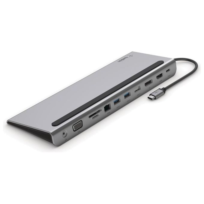 Belkin INC004BTSGY Hub USB-C 11 in 1 Dock Multiporta 100W 4K HDMI DisplayPort VGA Gigabit Ethernet colore Nero Grigio
