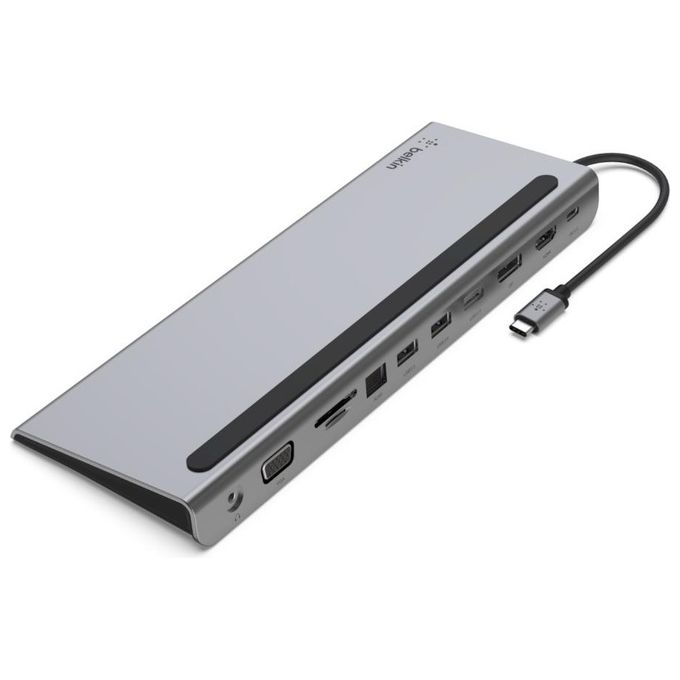 Belkin INC004BTSGY Hub USB-C 11 in 1 Dock Multiporta 100W 4K HDMI DisplayPort VGA Gigabit Ethernet colore Nero Grigio