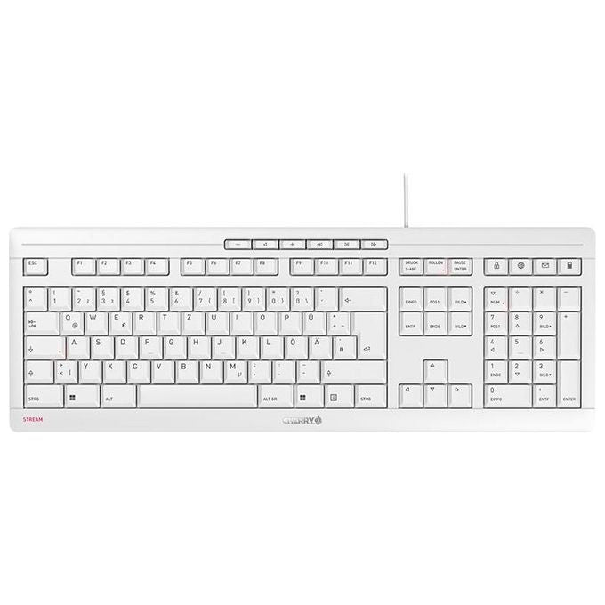 CHERRY JK-8500DE-0 STREAM Tastiera USB QWERTZ Tedesco 105 tasti resistente agli spruzzi colore Bianco