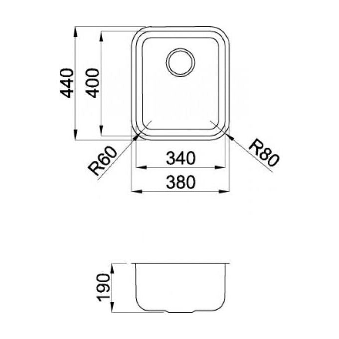 Elleci Space 340 R15 LIC340SACPUN15 - Lavello sottotop 1 vasca, Acciaio inox satinato, 40x50 cm, sottotop, Inox satinato