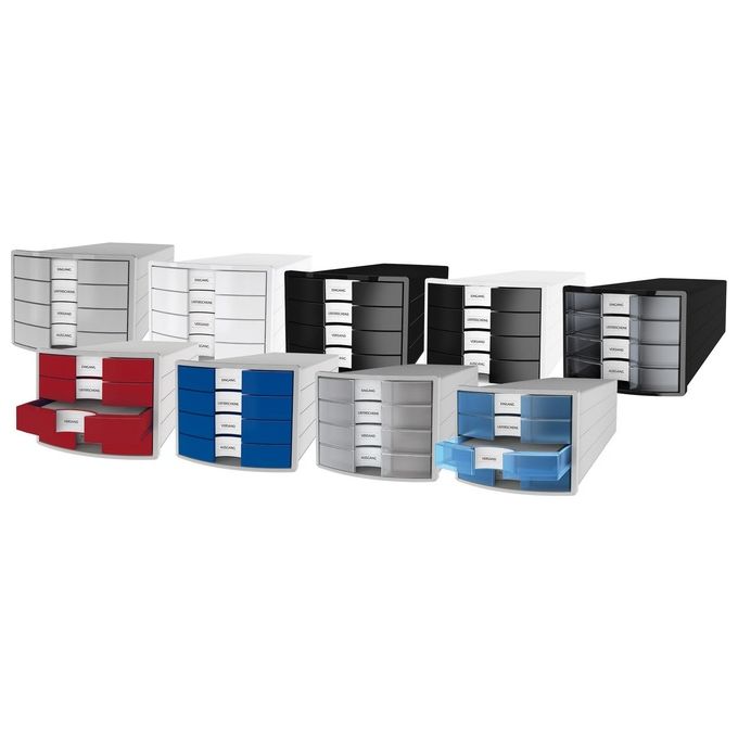 HAN 1012-63 Impuls Cassettiera da Scrivania 4 Cassetti per Documenti A4-C4 con Fondo Chiuso e Piedini Antiscivolo colore Grigio Chiaro-Traslucido