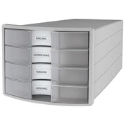 HAN 1012-63 Impuls Cassettiera da Scrivania 4 Cassetti per Documenti A4-C4 con Fondo Chiuso e Piedini Antiscivolo colore Grigio Chiaro-Traslucido