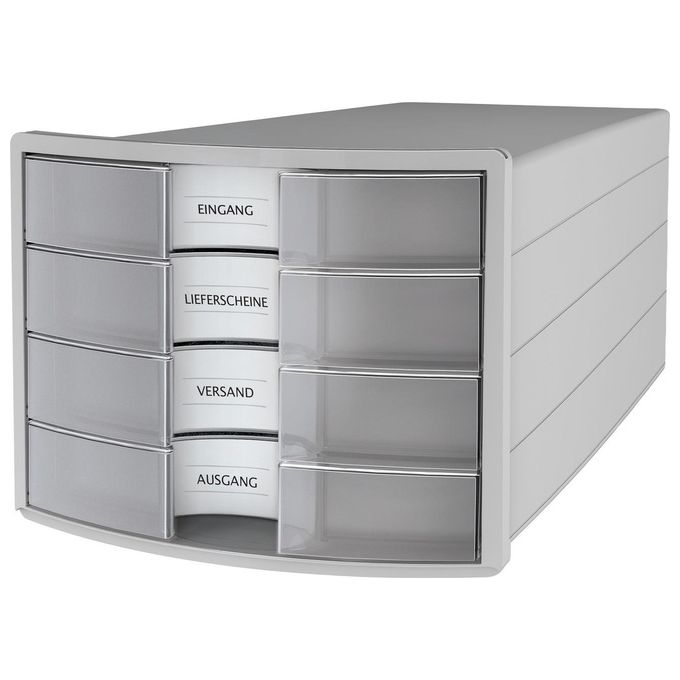 HAN 1012-63 Impuls Cassettiera da Scrivania 4 Cassetti per Documenti A4-C4 con Fondo Chiuso e Piedini Antiscivolo colore Grigio Chiaro-Traslucido