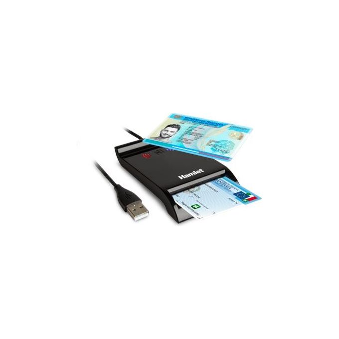 Hamlet HUSCR-NFC Lettore Smart Card USB Contactless NFC CIE 3.0 CRS CNS Firma Digitale Plug and Play colore Nero