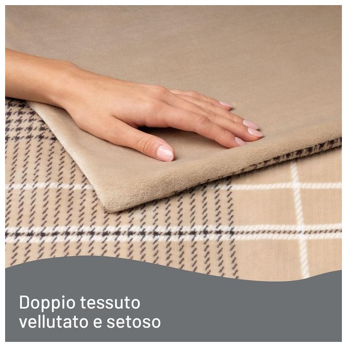 Imetec 16936 CaldoPlaid Elegance Coperta Elettrica 150W 180x140 cm Velluto Double Face 6 Temperature Lavabile colore Beige