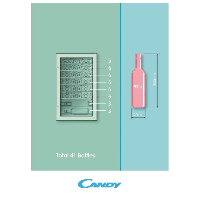 Candy CWC 150 ED-N DiVino Cantinetta Vino con Compressore 41 Bottiglie Classe G 39 dB Libera Installazione (85x49x55 cm) colore Nero