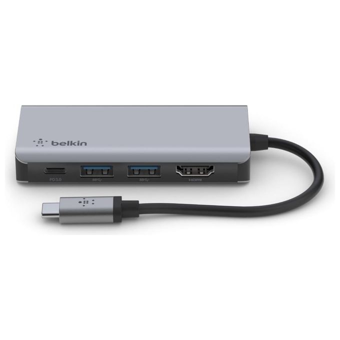 Belkin AVC006BTSGY Adattatore Multiporta 4 In 1 USB-C HDMI 4K USB 3.2 Gen 1 Type-A Type-C Alimentazione Fino a 100 W colore Argento