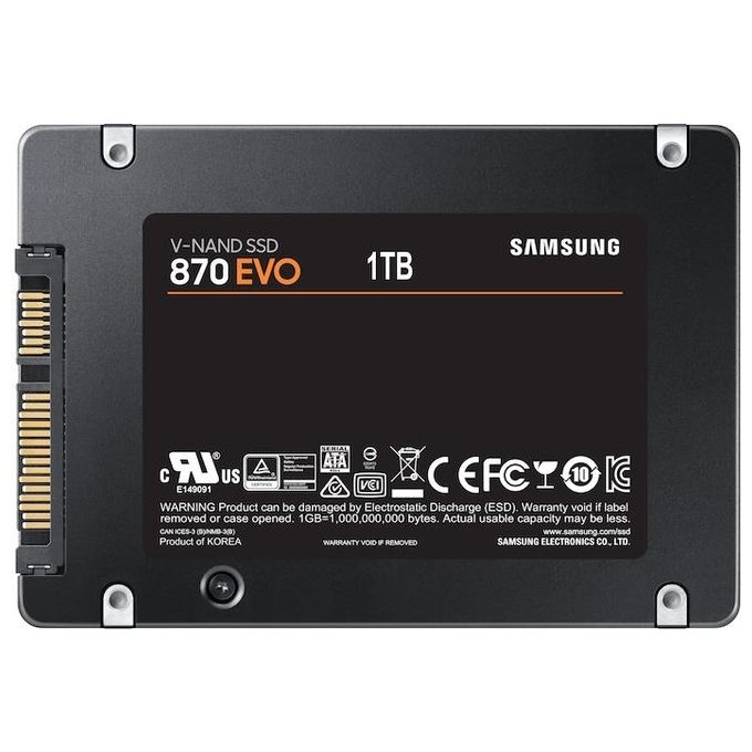 Samsung MZ-77E1T0B-EU 870 EVO SSD Interno 1TB SATA III 2.5'' V-NAND 560 MB-s lettura 530 MB-s scrittura colore Nero
