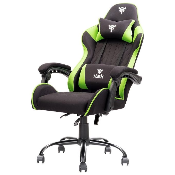 Itek RHOMBUS FF10 Sedia Gaming Tessuto Seduta a Rete Schienale Reclinabile 90-135° Doppio Cuscino 140 Kg colore Nero Verde