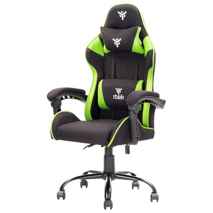 Itek RHOMBUS FF10 Sedia Gaming Tessuto Seduta a Rete Schienale Reclinabile 90-135° Doppio Cuscino 140 Kg colore Nero Verde
