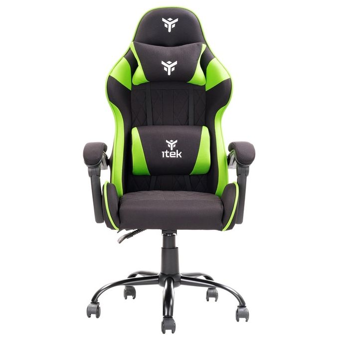 Itek RHOMBUS FF10 Sedia Gaming Tessuto Seduta a Rete Schienale Reclinabile 90-135° Doppio Cuscino 140 Kg colore Nero Verde