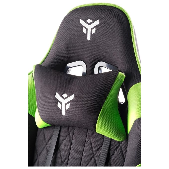 Itek RHOMBUS FF10 Sedia Gaming Tessuto Seduta a Rete Schienale Reclinabile 90-135° Doppio Cuscino 140 Kg colore Nero Verde