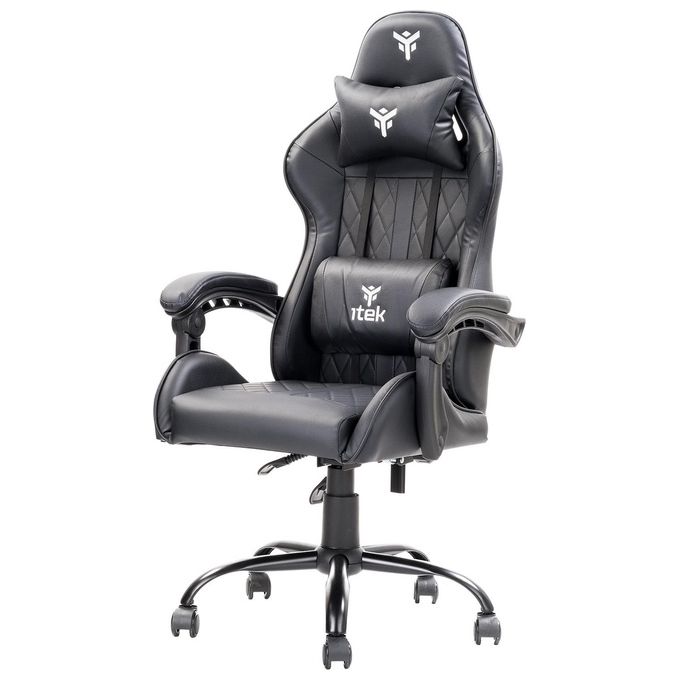 Itek RHOMBUS PF10 Sedia Gaming Ergonomica PVC Doppio Cuscino Schienale Reclinabile 90-135° Portata 140 Kg colore Nero