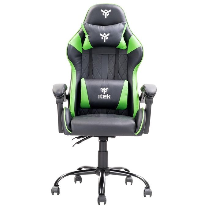 Itek ITCGPF10BG RHOMBUS PF10 Sedia Gaming Ergonomica PVC Doppio Cuscino Schienale Reclinabile 135° 140 Kg colore Nero Verde