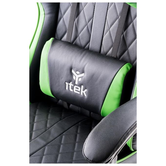 Itek ITCGPF10BG RHOMBUS PF10 Sedia Gaming Ergonomica PVC Doppio Cuscino Schienale Reclinabile 135° 140 Kg colore Nero Verde