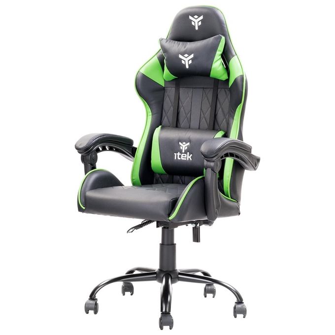 Itek ITCGPF10BG RHOMBUS PF10 Sedia Gaming Ergonomica PVC Doppio Cuscino Schienale Reclinabile 135° 140 Kg colore Nero Verde
