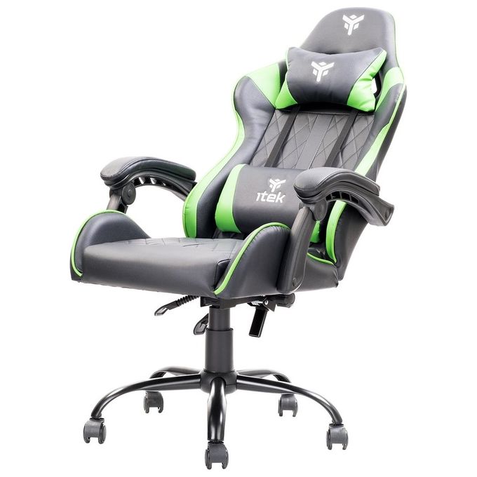 Itek ITCGPF10BG RHOMBUS PF10 Sedia Gaming Ergonomica PVC Doppio Cuscino Schienale Reclinabile 135° 140 Kg colore Nero Verde