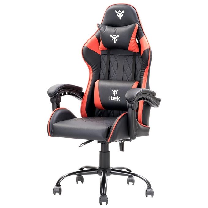 Itek ITCGPF10BR RHOMBUS PF10 Sedia per gaming universale Seduta imbottita Schienale reclinabile 90 135° Braccioli imbottiti Cuscino lombare Peso massimo 140 Kg Rotazione 360° Ruote in nylon 5 pezzi colore Nero Rosso