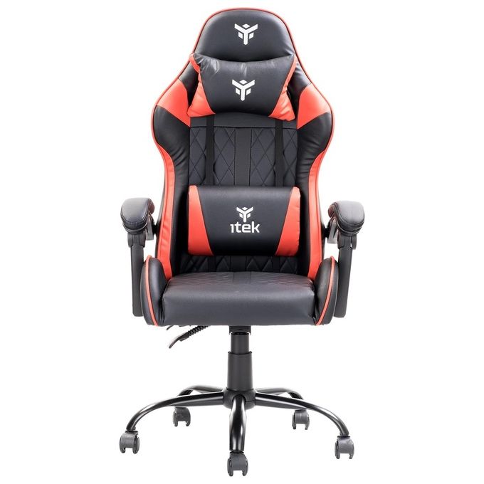 Itek ITCGPF10BR RHOMBUS PF10 Sedia per gaming universale Seduta imbottita Schienale reclinabile 90 135° Braccioli imbottiti Cuscino lombare Peso massimo 140 Kg Rotazione 360° Ruote in nylon 5 pezzi colore Nero Rosso