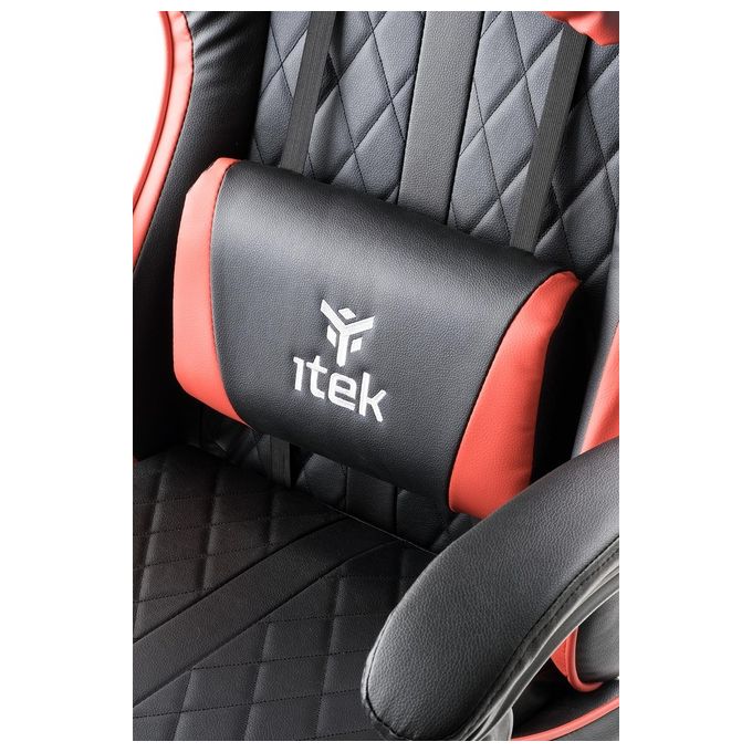 Itek ITCGPF10BR RHOMBUS PF10 Sedia per gaming universale Seduta imbottita Schienale reclinabile 90 135° Braccioli imbottiti Cuscino lombare Peso massimo 140 Kg Rotazione 360° Ruote in nylon 5 pezzi colore Nero Rosso