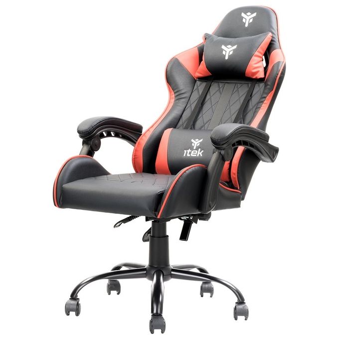 Itek ITCGPF10BR RHOMBUS PF10 Sedia per gaming universale Seduta imbottita Schienale reclinabile 90 135° Braccioli imbottiti Cuscino lombare Peso massimo 140 Kg Rotazione 360° Ruote in nylon 5 pezzi colore Nero Rosso