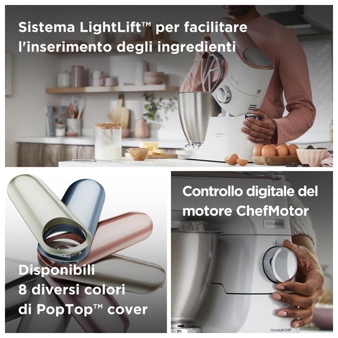 Kenwood KVL65.001WH Titanium Chef Baker XL Lite Impastatrice Planetaria 1200W ciotola 7L bilancia integrata 6 velocita' colore Bianco