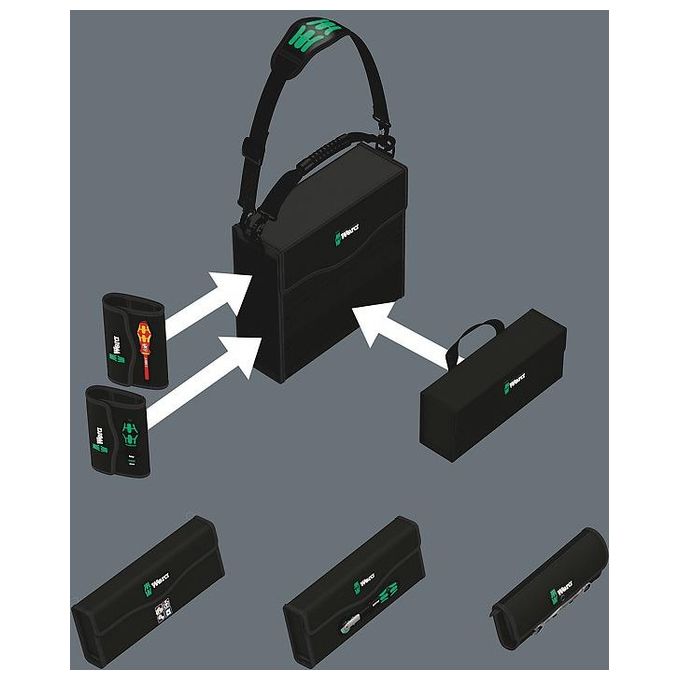 Wera 05004350001 2go Portautensili Super Leggero con Tracolla Regolabile e Sistema di Chiusura a Strappo colore Nero