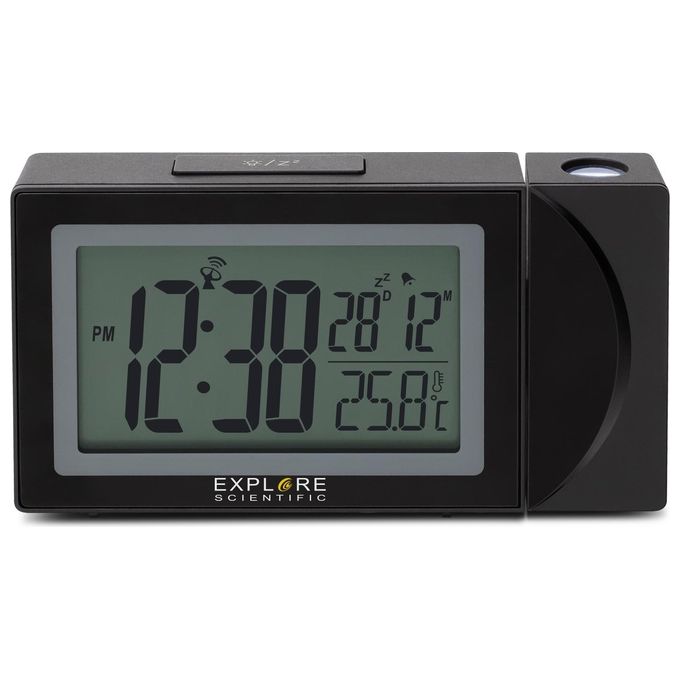 Explore Scientific RDP1002 Orologio a Proiezione Radiocontrollato Doppio Allarme Snooze Dual Time Porta USB colore Nero