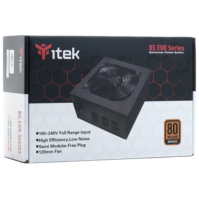 Itek ITPSEBS750 BS750 Alimentatore PC ATX 750W Semi-modulare 80 PLUS Bronze PFC Attivo Ventola 12 cm colore Nero