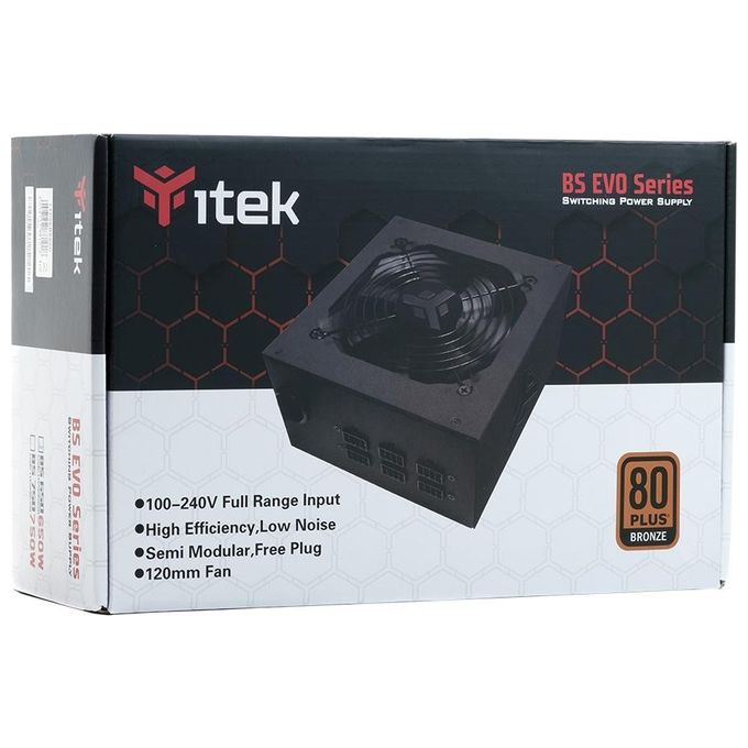 Itek ITPSEBS650 BS650 EVO Alimentatore PC ATX Semi Modulare 650W 80Plus Bronze PFC Attivo Ventola HDB 120mm colore Nero