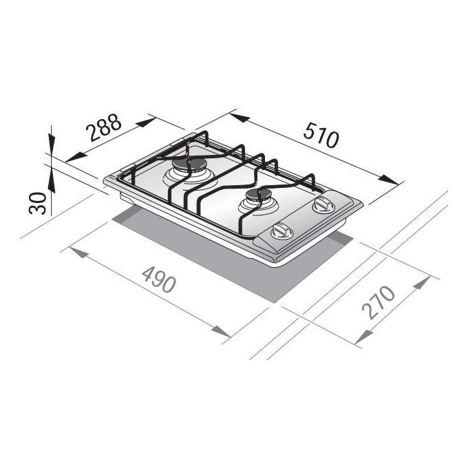 De longhi piano cottura a gas 2 fornelli 30 cm da incasso acciaio inox domino