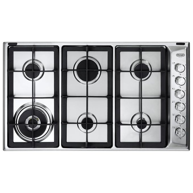 De Longhi PLI 69 GHD Linea Professional Piano cottura a Gas 6 Fuochi Griglie in Ghisa Bruciatore Tripla Corona 90 cm Acciaio Inox