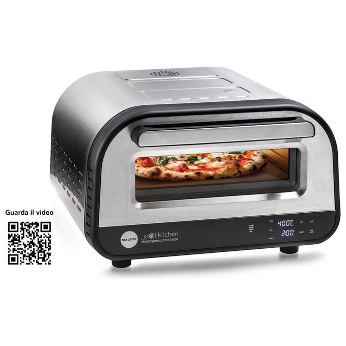 Macom 884 Just Kitchen Forno per Pizza Elettrico Pietra Refrattaria 32 cm 1700W 400°C Timer Digitale colore Nero Inox