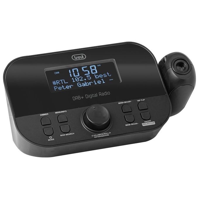 Trevi RC85D8 Radiosveglia DAB DAB+ FM Proiezione Orario a Soffitto Doppia Sveglia Display LED Snooze Sleep colore Nero