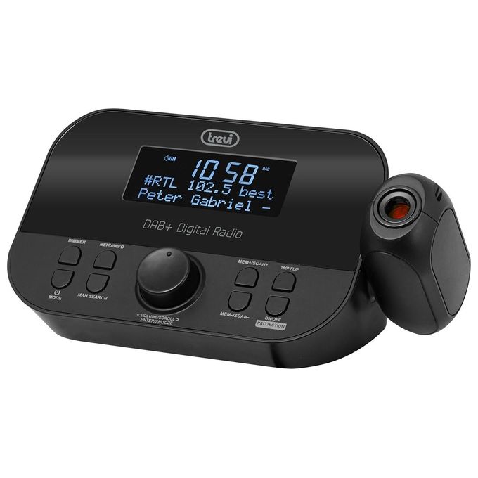 Trevi RC85D8 Radiosveglia DAB DAB+ FM Proiezione Orario a Soffitto Doppia Sveglia Display LED Snooze Sleep colore Nero