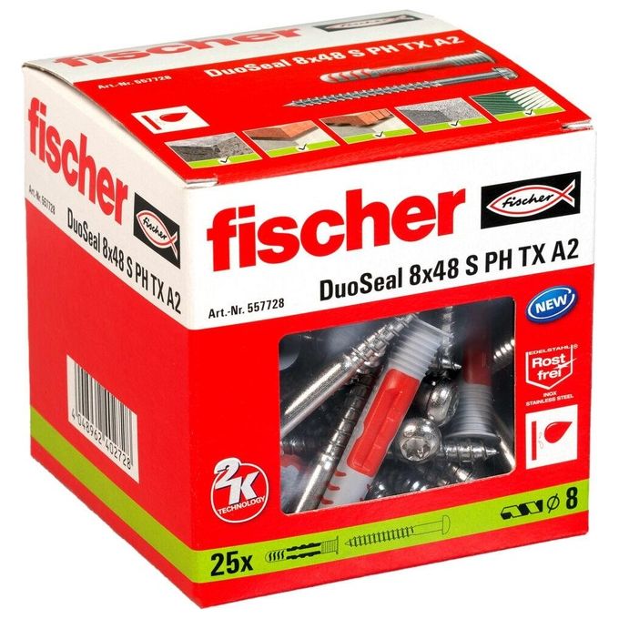 Fischer DuoSeal 8x48 S A2 Tasselli Sigillanti con Vite 25 Pezzi