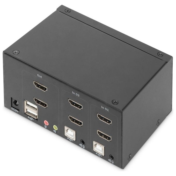 Digitus DS-12860 Switch KVM 2 porte Doppio Schermo HDMI 4K@30Hz 3840x2160p USB Hub Integrato Audio Supportato colore Nero