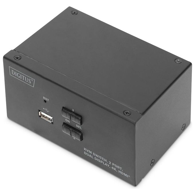 Digitus DS-12860 Switch KVM 2 porte Doppio Schermo HDMI 4K@30Hz 3840x2160p USB Hub Integrato Audio Supportato colore Nero
