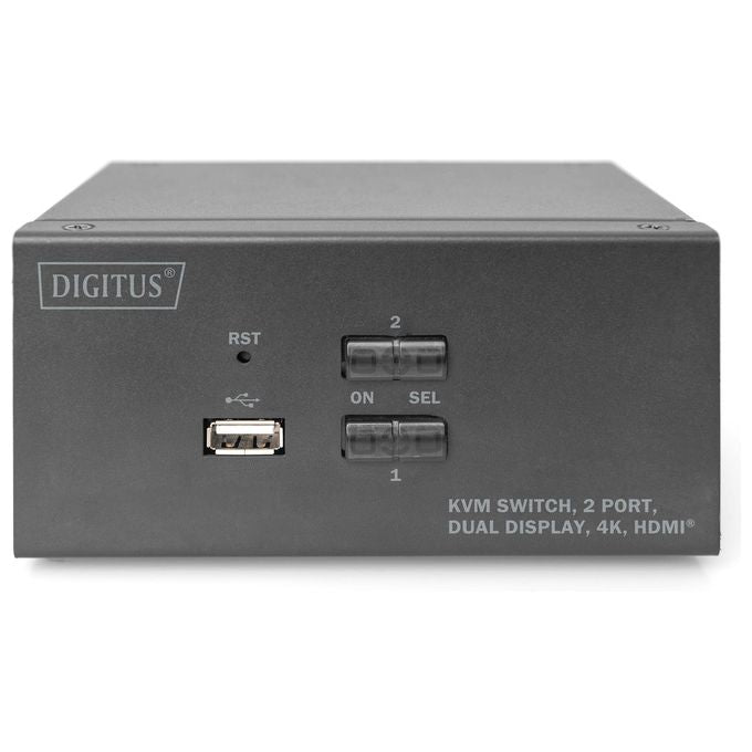 Digitus DS-12860 Switch KVM 2 porte Doppio Schermo HDMI 4K@30Hz 3840x2160p USB Hub Integrato Audio Supportato colore Nero