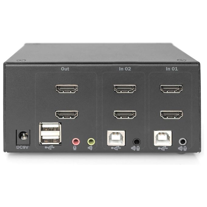 Digitus DS-12860 Switch KVM 2 porte Doppio Schermo HDMI 4K@30Hz 3840x2160p USB Hub Integrato Audio Supportato colore Nero