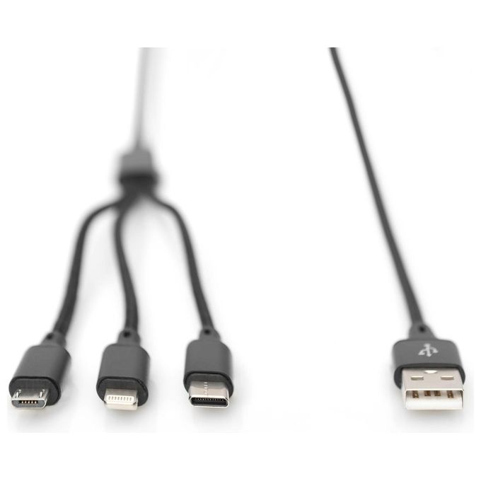 Digitus cavo di ricarica 3 in 1, usb a, lighning + micro usb + usb-c