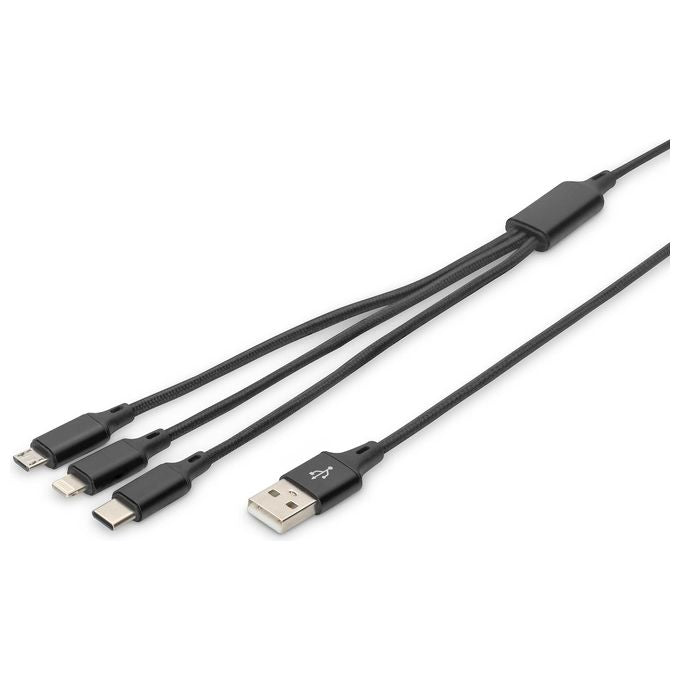 Digitus cavo di ricarica 3 in 1, usb a, lighning + micro usb + usb-c