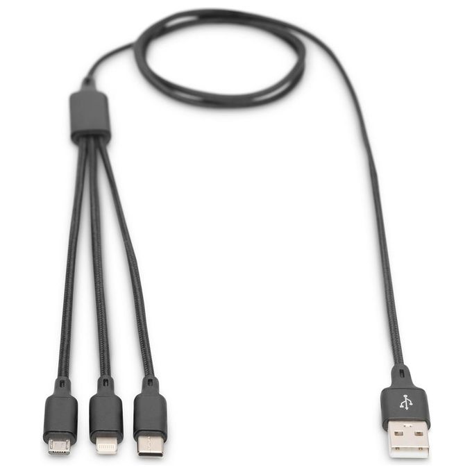 Digitus cavo di ricarica 3 in 1, usb a, lighning + micro usb + usb-c