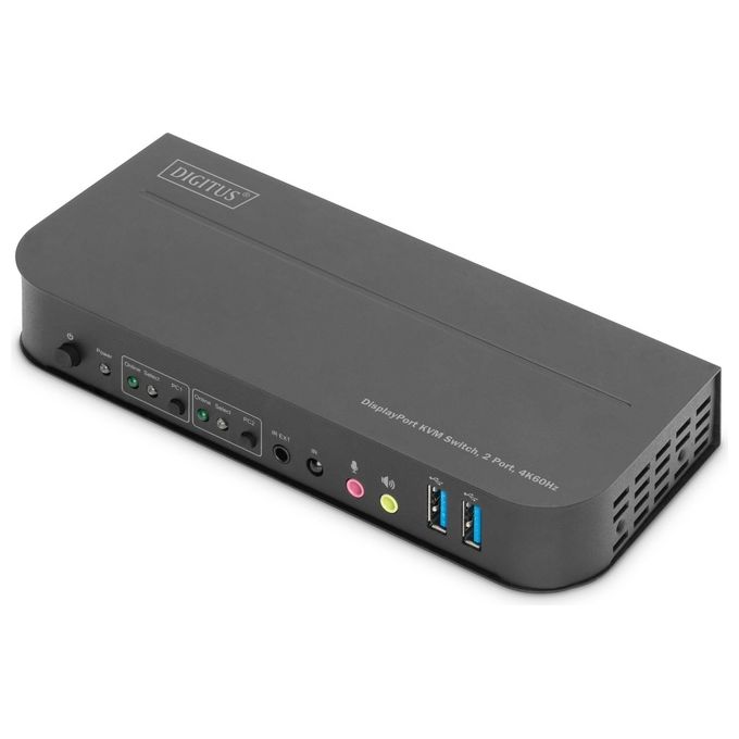 Digitus DS-12850 Switch KVM 2 Porte 4K 60Hz 2x DisplayPort In 1x DisplayPort HDMI Out USB 3.0 Hub Audio
