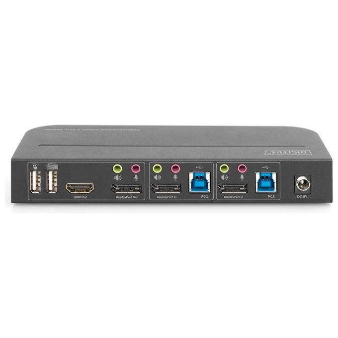 Digitus DS-12850 Switch KVM 2 Porte 4K 60Hz 2x DisplayPort In 1x DisplayPort HDMI Out USB 3.0 Hub Audio